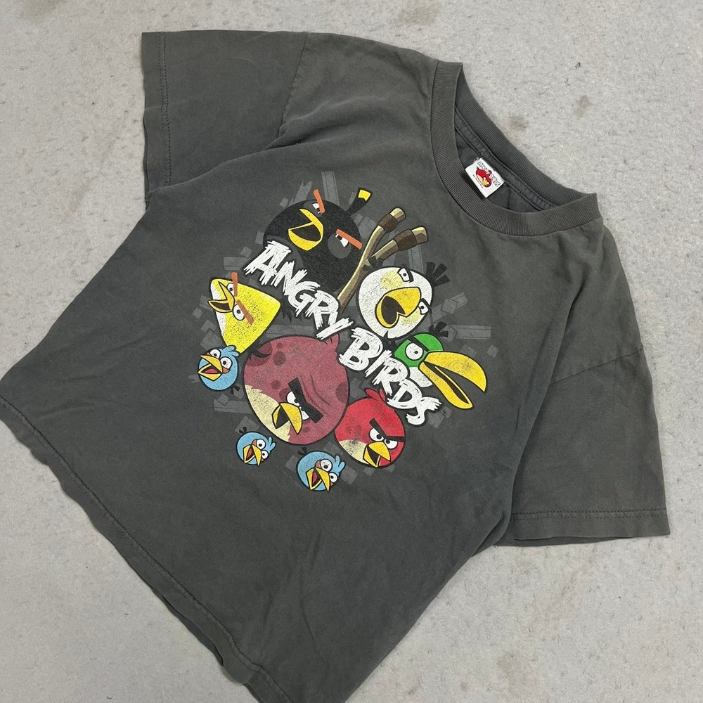 Vintage Angry Birds T Shirt Fifth Sun Grey Y2K Graphic Tee Youth Large L 14/16